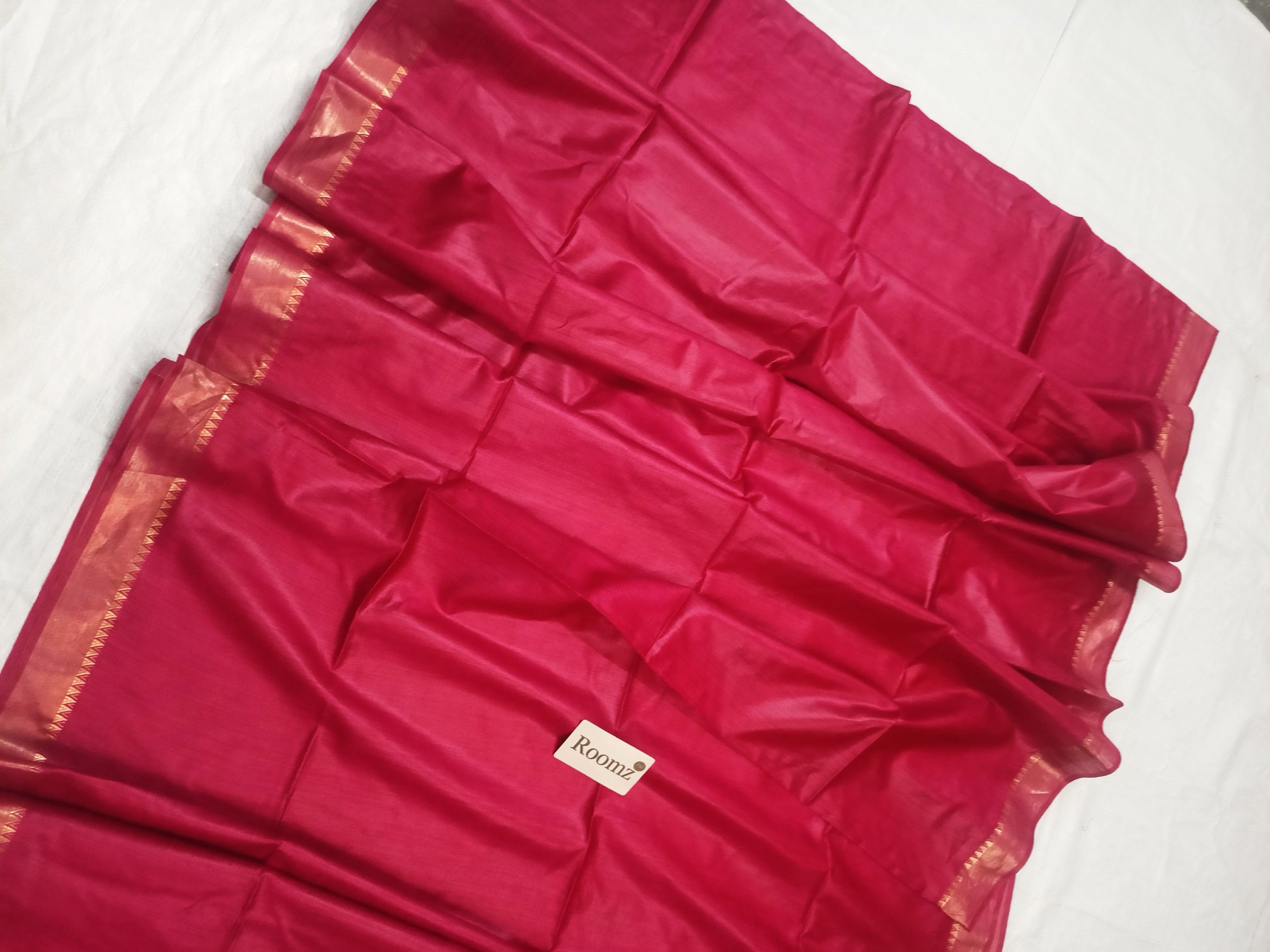 Red Tussar silk saree with matching blouse piece