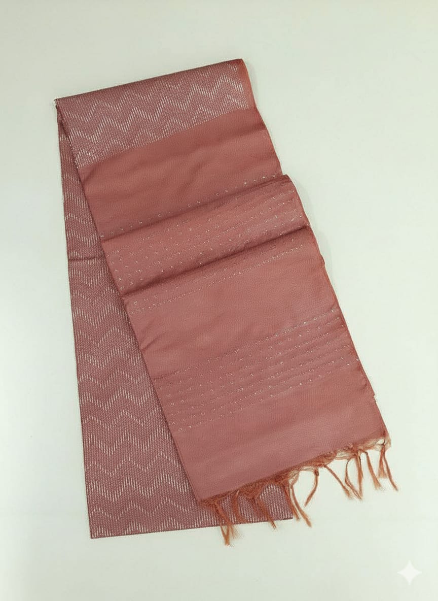 Rose gold semi tussar silk saree with dobby weaving