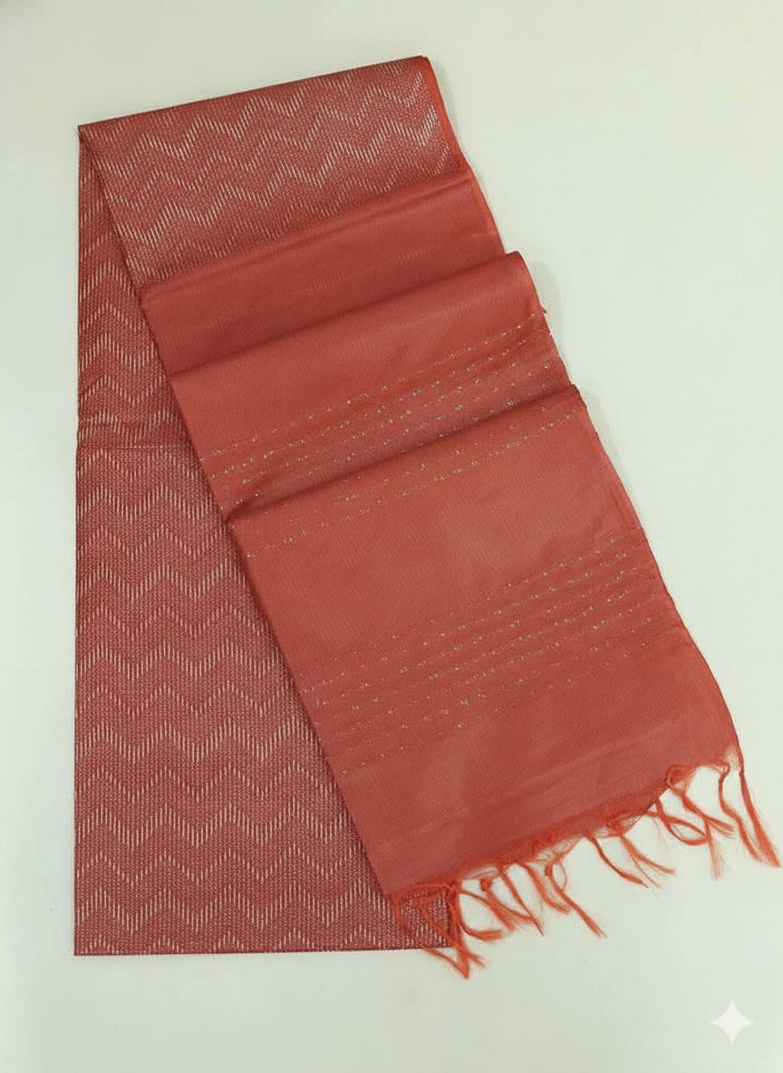 Rust semi tussar silk saree with dobby weaving