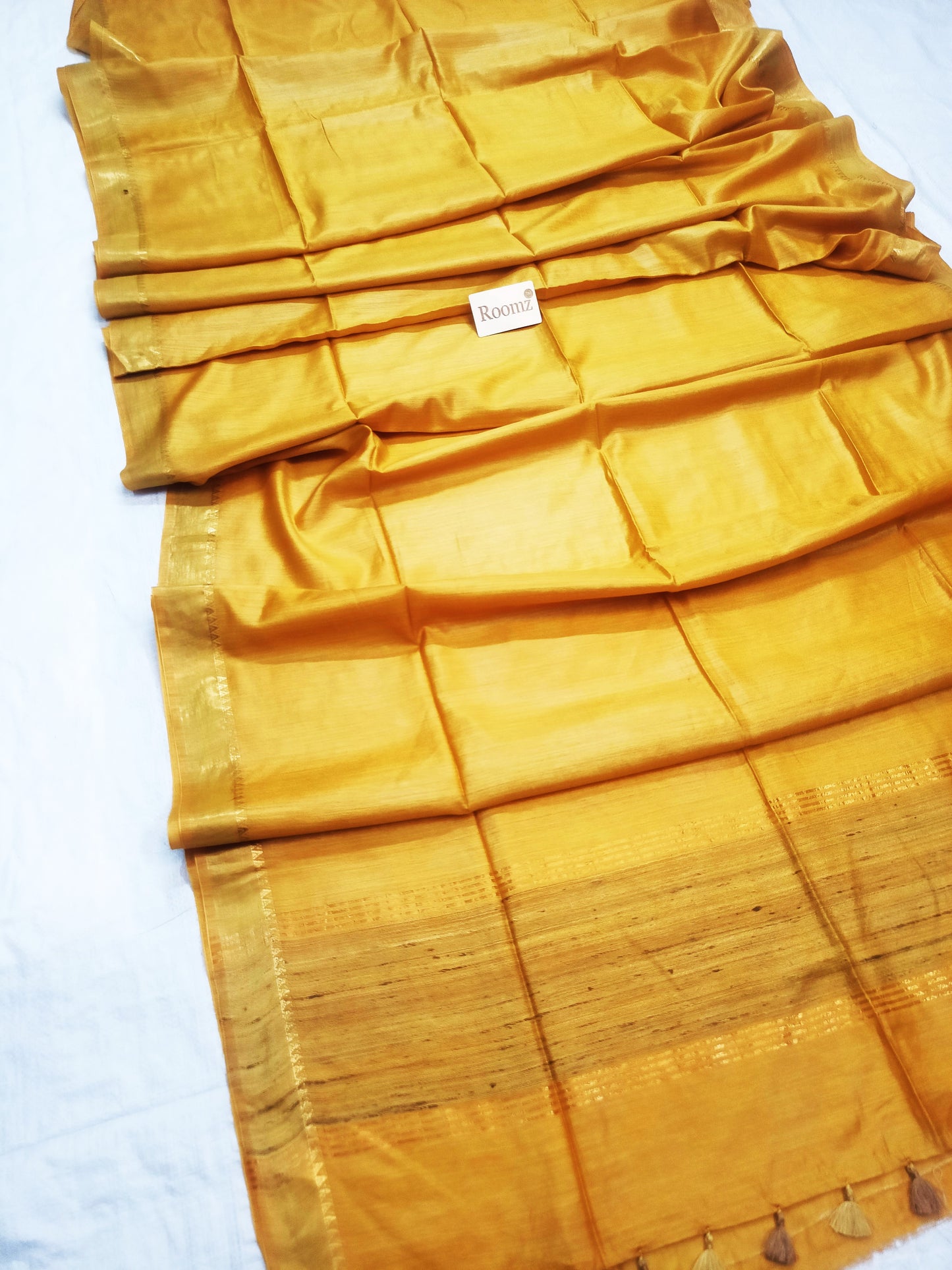 Silk Mark certified pure Tussar silk saree sunshine yellow - Roomz"

