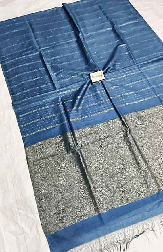 Steel Blue Organza Viscose Saree with weaving design - Roomz Fashion