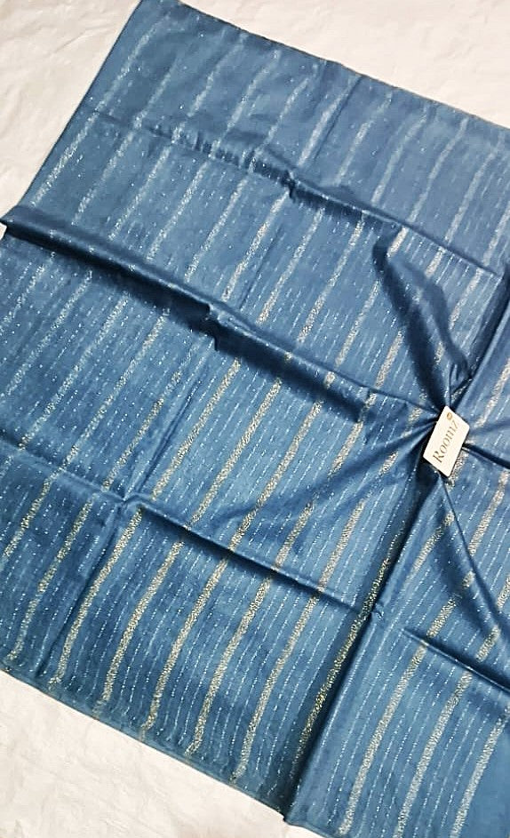 Steel blue Organza Viscose saree with matching blouse piece - Roomz Fashion