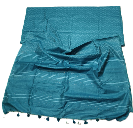 Teal color Kota Viscose saree with woven zig zag design