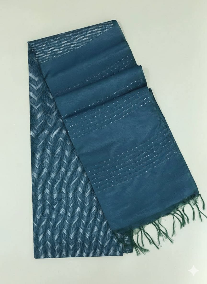 Teal semi tussar silk saree with dobby weaving