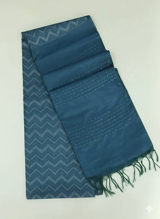 Teal semi tussar silk saree with dobby weaving