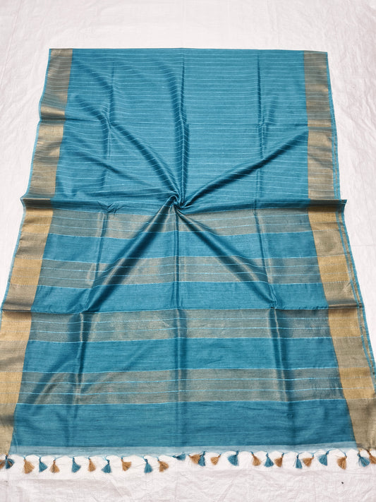 Turquoise Organza Viscose Saree with weaving design - Roomz Fashion