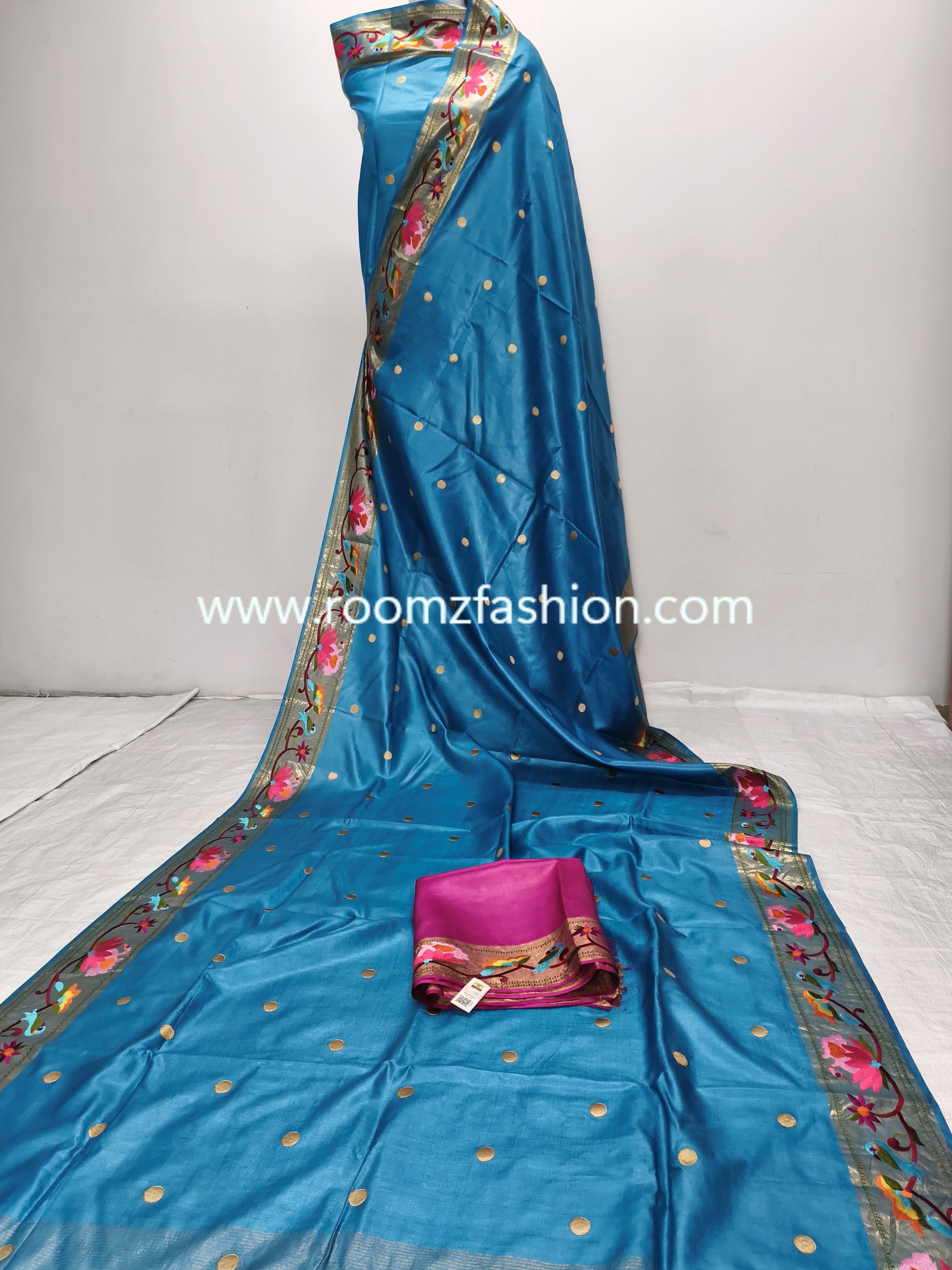 Wedding wear blue Tussar Silk Saree made from pure Tussar silk