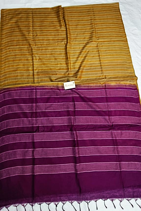 Yellow Organza Viscose Saree with maroon contrast blouse - Roomz Fashion